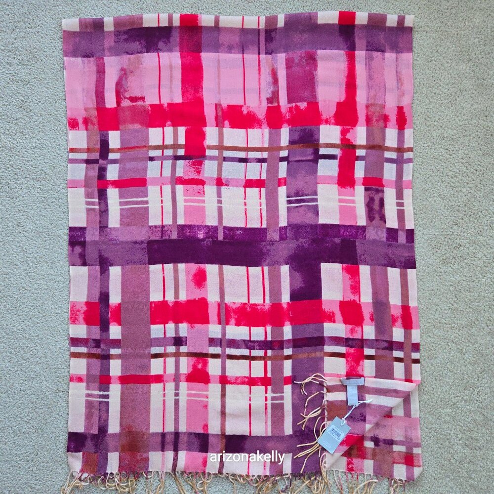 NWT Wool Cashmere Lightweight Scarf Nordstrom Pink Purple - Picture 10 of 11